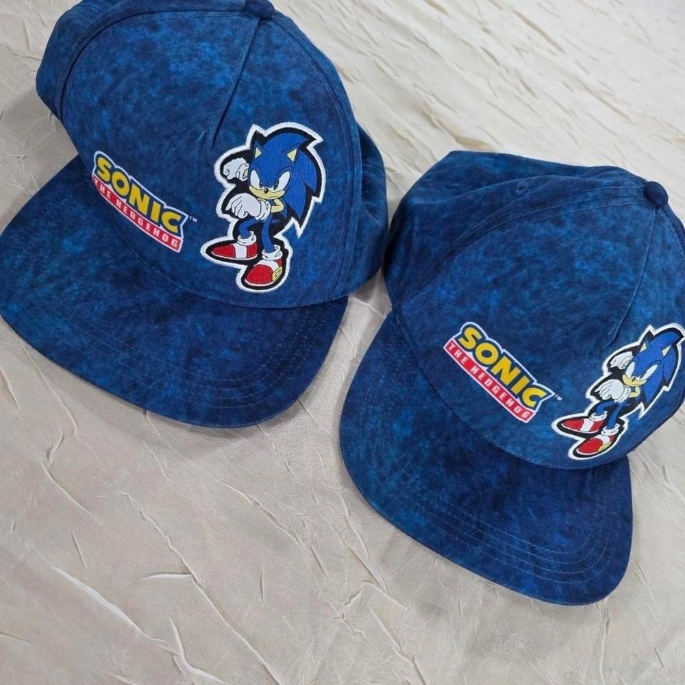 Sonic the Hedgehog Kids Blue‎ Acid Wash Snapback Set of 2 Gamer Video Game Hat